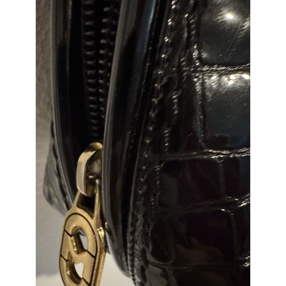 Marino Orlandi Black Patent Croc Embossed Leather Satchel Handbag Made in Italy - Picture 6 of 16